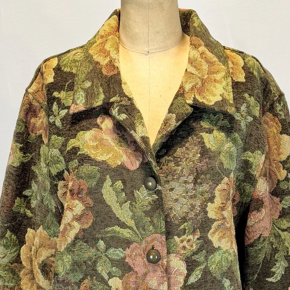 VINTAGE tapestry cottage flower garden blazer woven jacket Victorian English 90s - Picture 7 of 11
